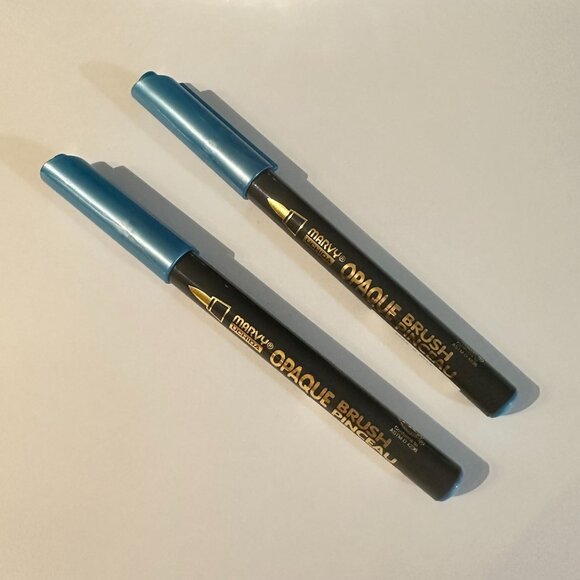 3 Marvy Uchida Opaque Brush Metallic Blue Pen Markers Flexible Tip - Picture 2 of 2